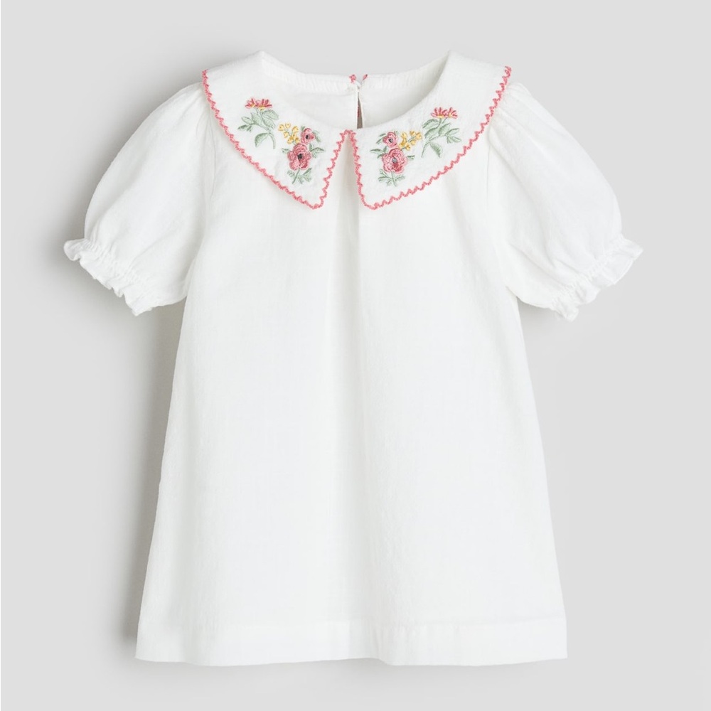 H&M White Dress with Pink Floral Embroidery